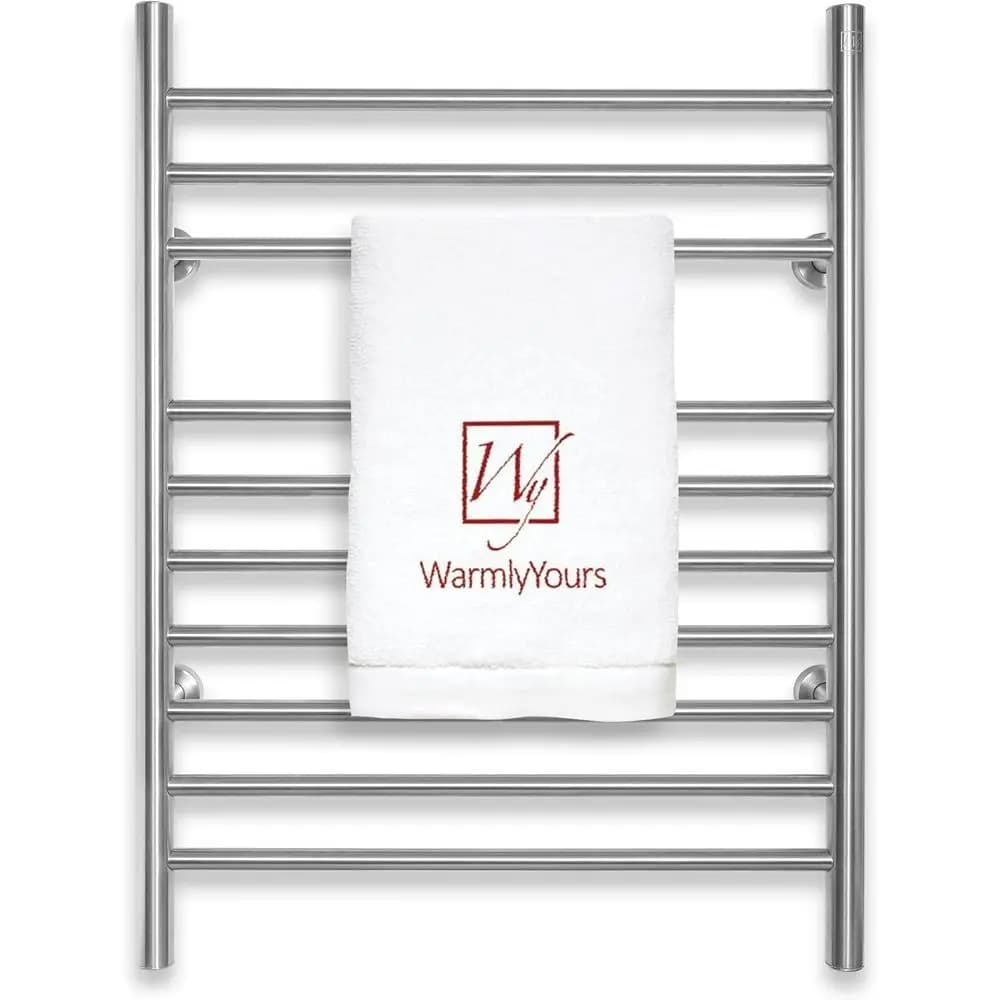 Scaldasalviette elettrico da 10 barre, montaggio a parete, acciaio inossidabile spazzolato, plug-in/cablato, accessorio da bagno di lusso per morbido, asciutto