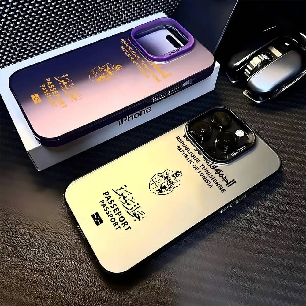 Cover per iPhone con design Passaporto Tunisia per modelli 17 16 15 14 13 Pro 12 11 Pro Max PLUS, Cover Posteriore Colorata