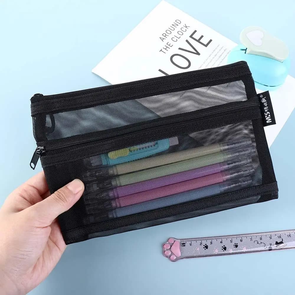 Astuccio A6 in nylon per ufficio, custodia per documenti e cosmetici, borsa a doppia rete per cancelleria scolastica, cartella portadocumenti