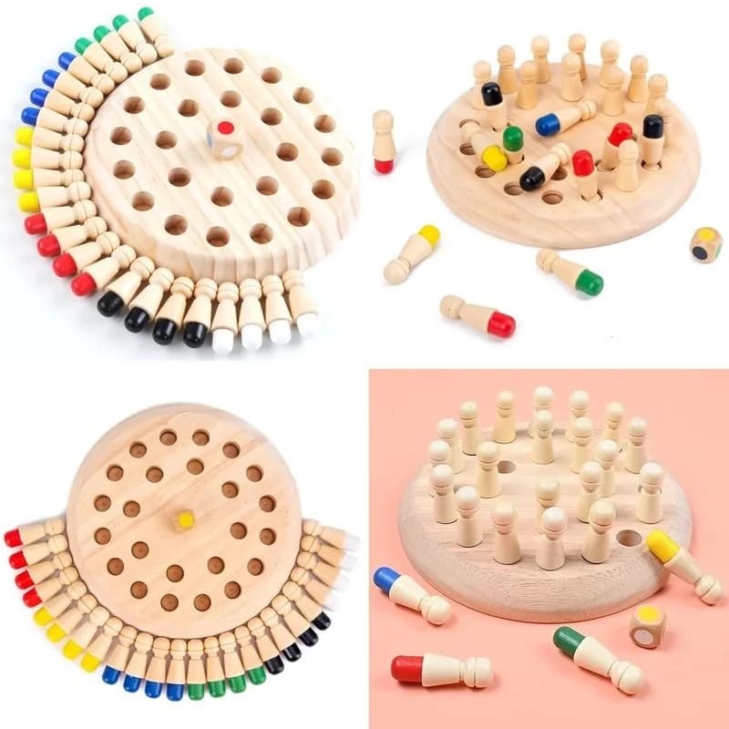 Wooden Memory Match Stick Chess Game, Color Table Board Puzzles, Montessori Educational Toy for Cognitive Ability Learning