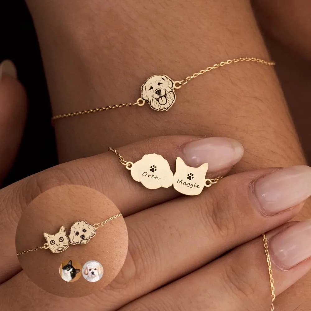 Ciondolo smerigliato personalizzato incisione laser braccialetto personalizzato con ritratto di animale domestico immagine commemorativa regalo di gioielli per le donne