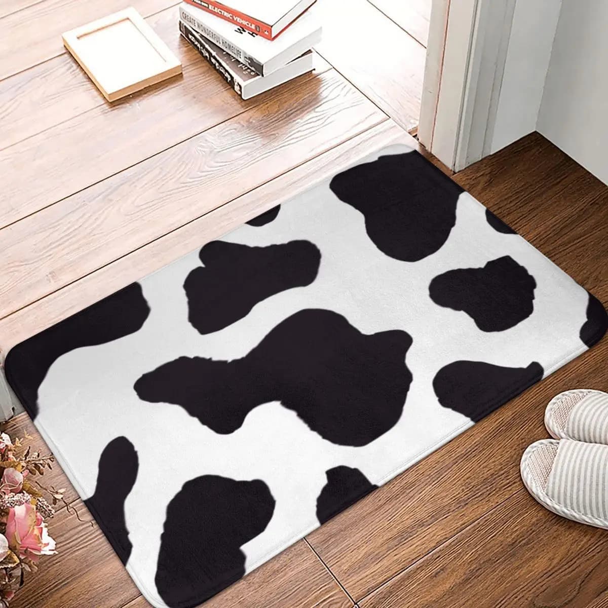 Tappetino da bagno con stampa mucca Tappetino da bagno con animali neri per doccia Ingresso casa Tappetino impermeabile antiscivolo Tappetino da toilette personalizzato antiscivolo