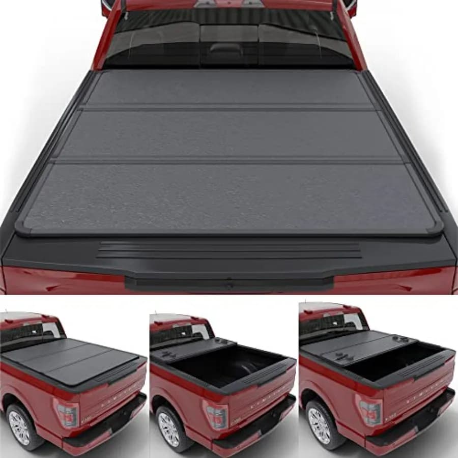Copertura Rigida Pieghevole per Cassone Compatibile con F150 F150 Lightning 2015-2024, Stile Tri-Fold, Nero, Resistente ai Raggi UV