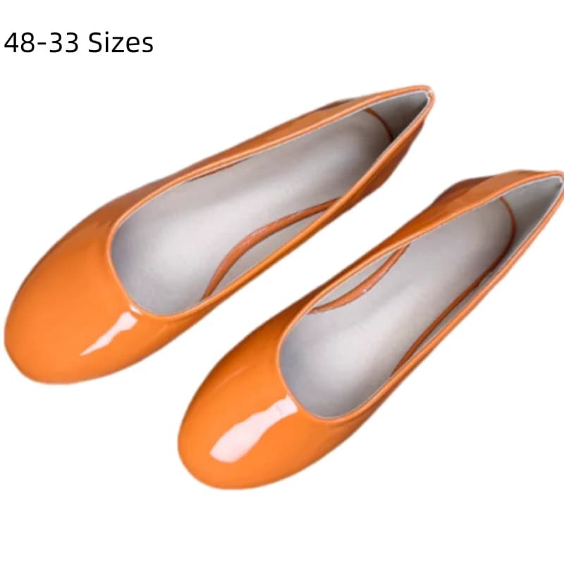 Scarpe Basse da Donna con Punta Tonda, in Pelle Lucida Effetto Specchio, Marrone, Verde Scuro, Arancione, Taglie 48 47, 29cm, Slip-on, Nuovi Arrivi 2026