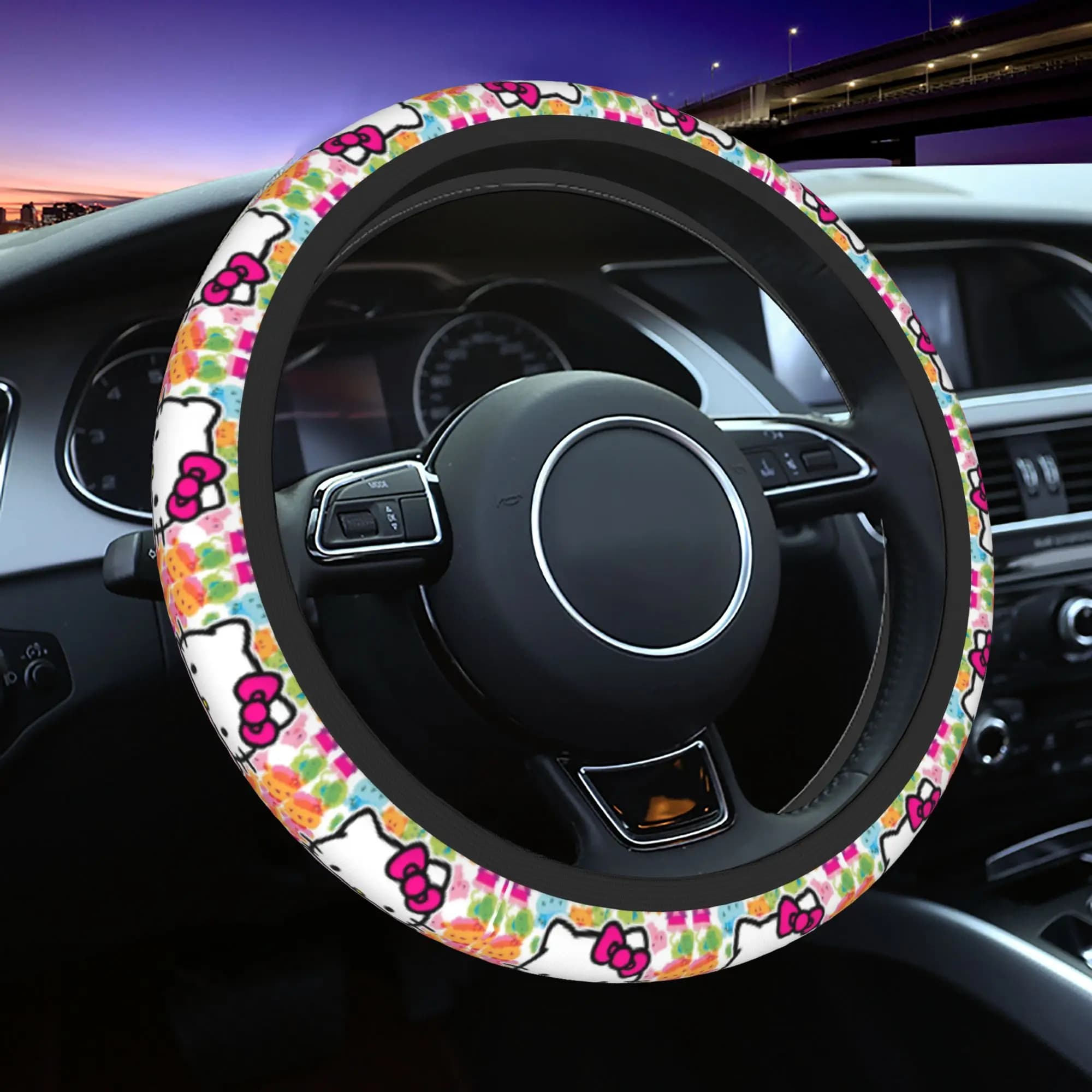 Car Cover 37-38 cm, Design Hello Kitty, Anti-slip, Braided, Fashion Accessories