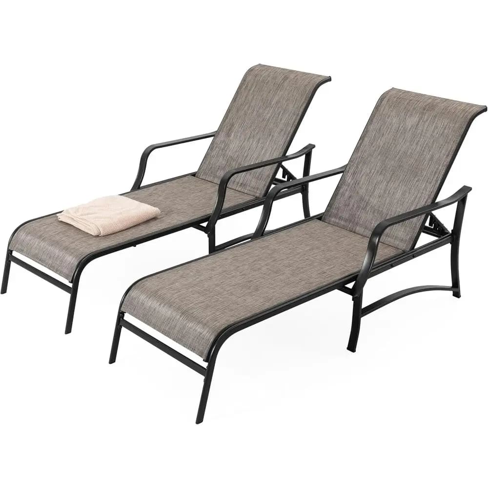 Set di 2 sedie lounge in metallo per esterni, poltrona reclinabile regolabile, mobili da giardino resistenti alle intemperie per giardino, piscina, spiaggia - Nero B