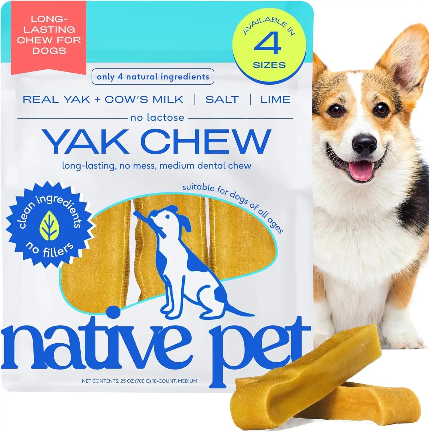 Snack per Cani al Formaggio di Yak dell'Himalaya - Bastoncini Dentali a Lunga Durata per Razze Medie, Completamente Naturali, Confezione da 10