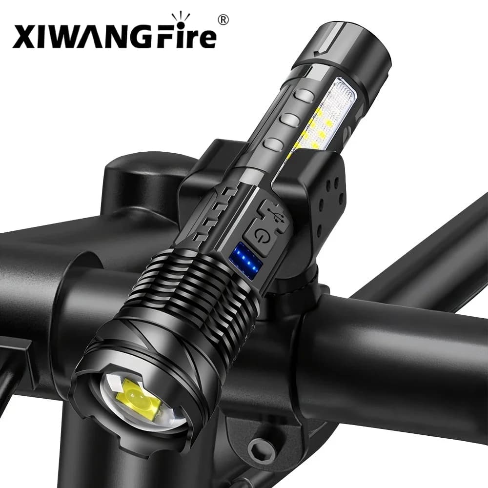 Torcia LED per Bicicletta, Portata 1500M, Super Luminosa, Ricaricabile USB-C, Impermeabile, per Sicurezza Ciclismo e Campeggio