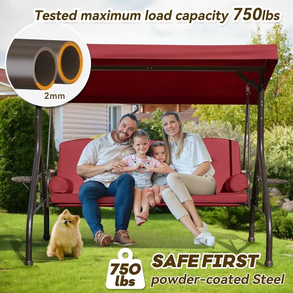 Dondolo da Esterno 3 Posti con Tettuccio Adjustable, Garden Chair for Adults with Bearings, Pil