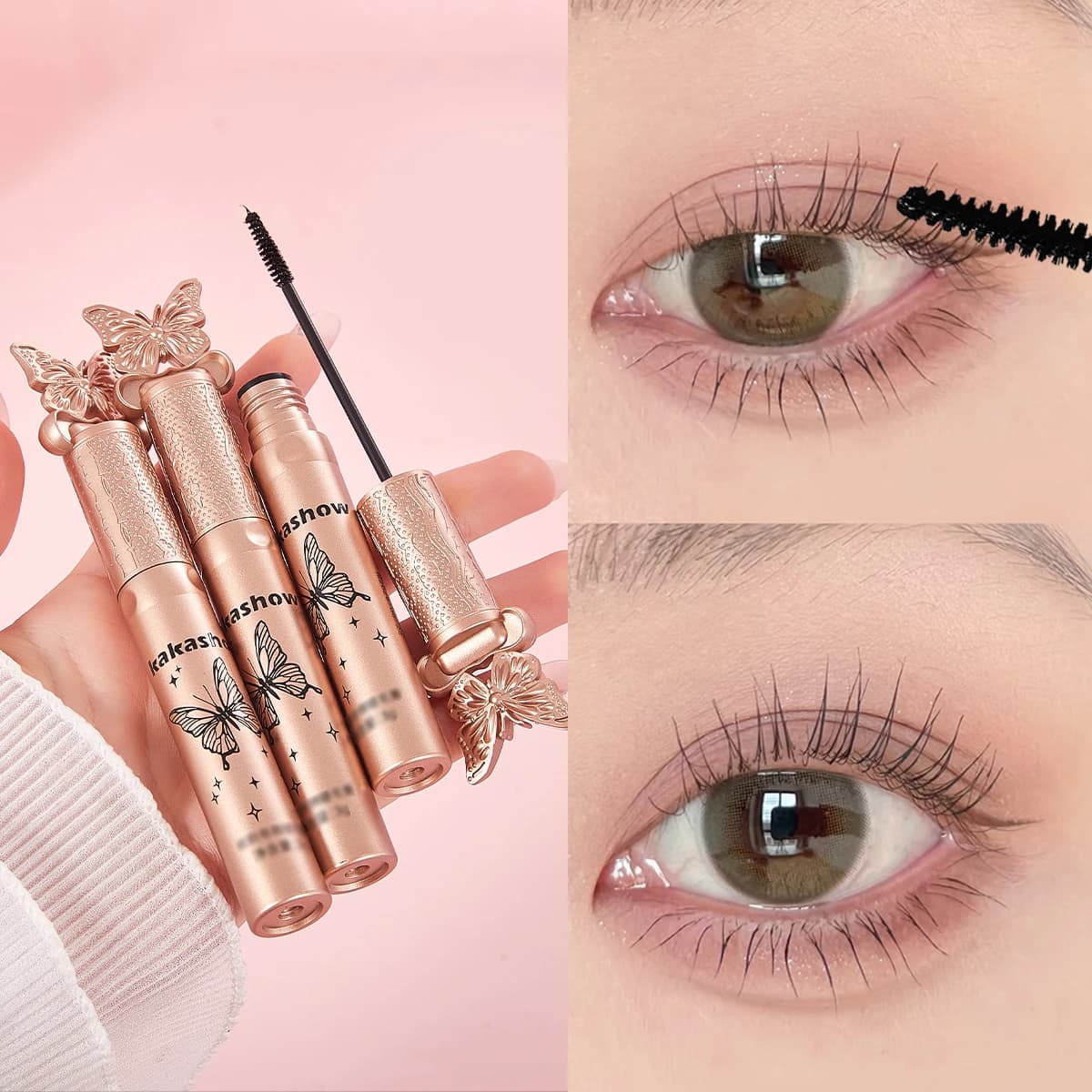 Mascara in Fibra di Seta Effetto Opaco, Pennello Ultra-Fine, Allunga le Ciglia, Impermeabile, Asciugatura Rapida, Nero, Effetto Ciglia Incurvate