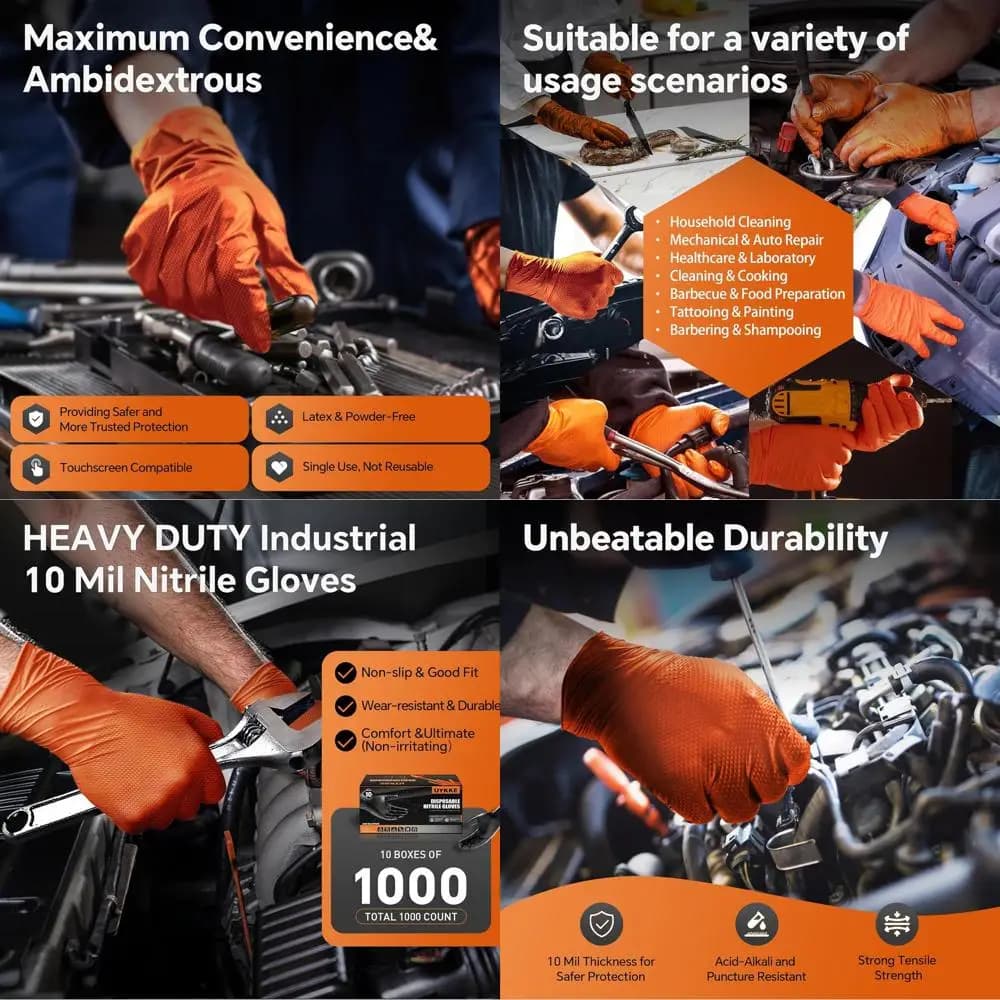 Guanti in Nitrile Industriali Spessi Monouso con Texture a Diamante per Meccanici, Senza Lattice