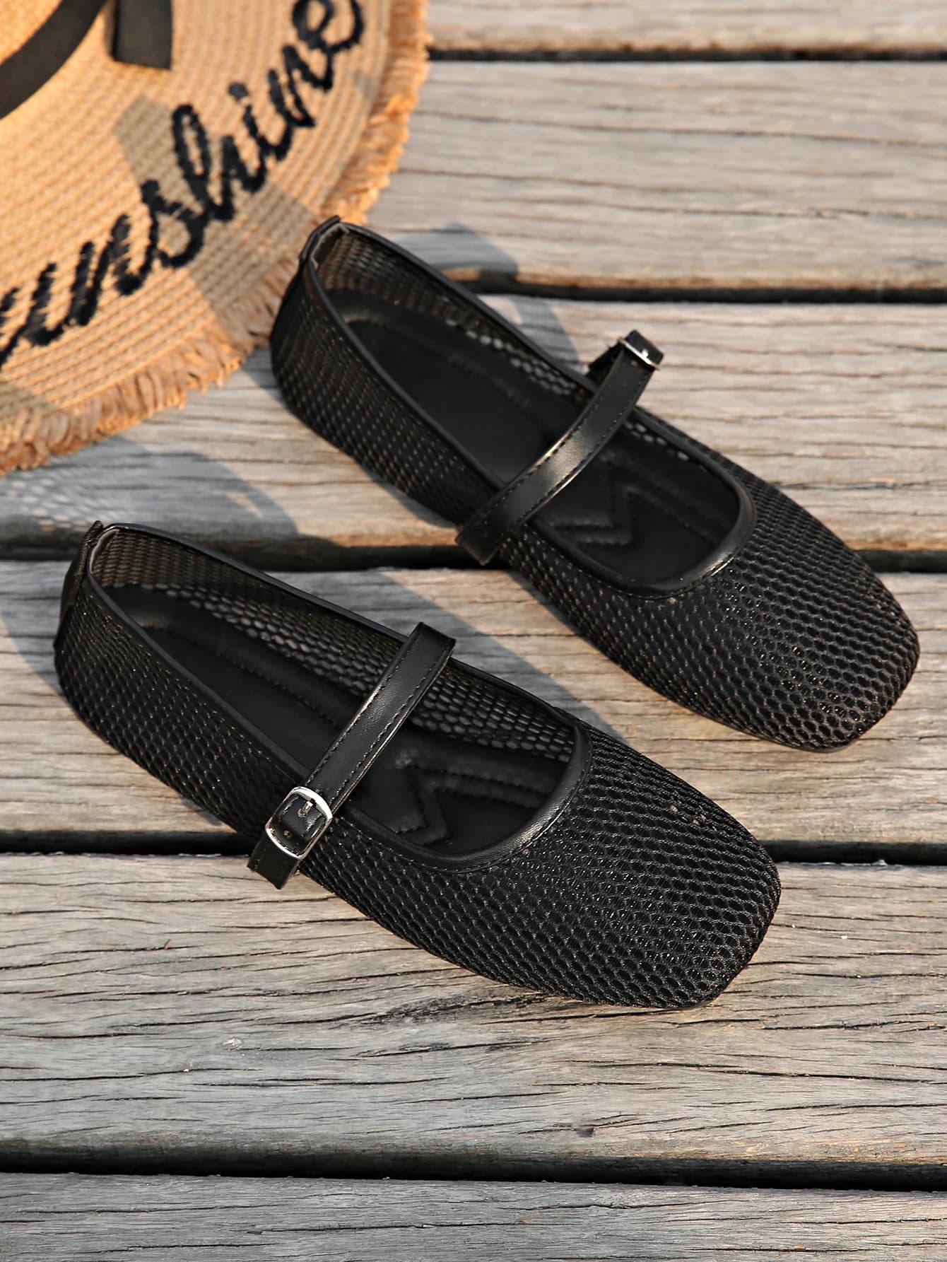 Retro Square-toe Mary Jane Shoes, Breathable and Comfortable Flat Single Shoes, Strappy Mesh Casual Women's Shoes