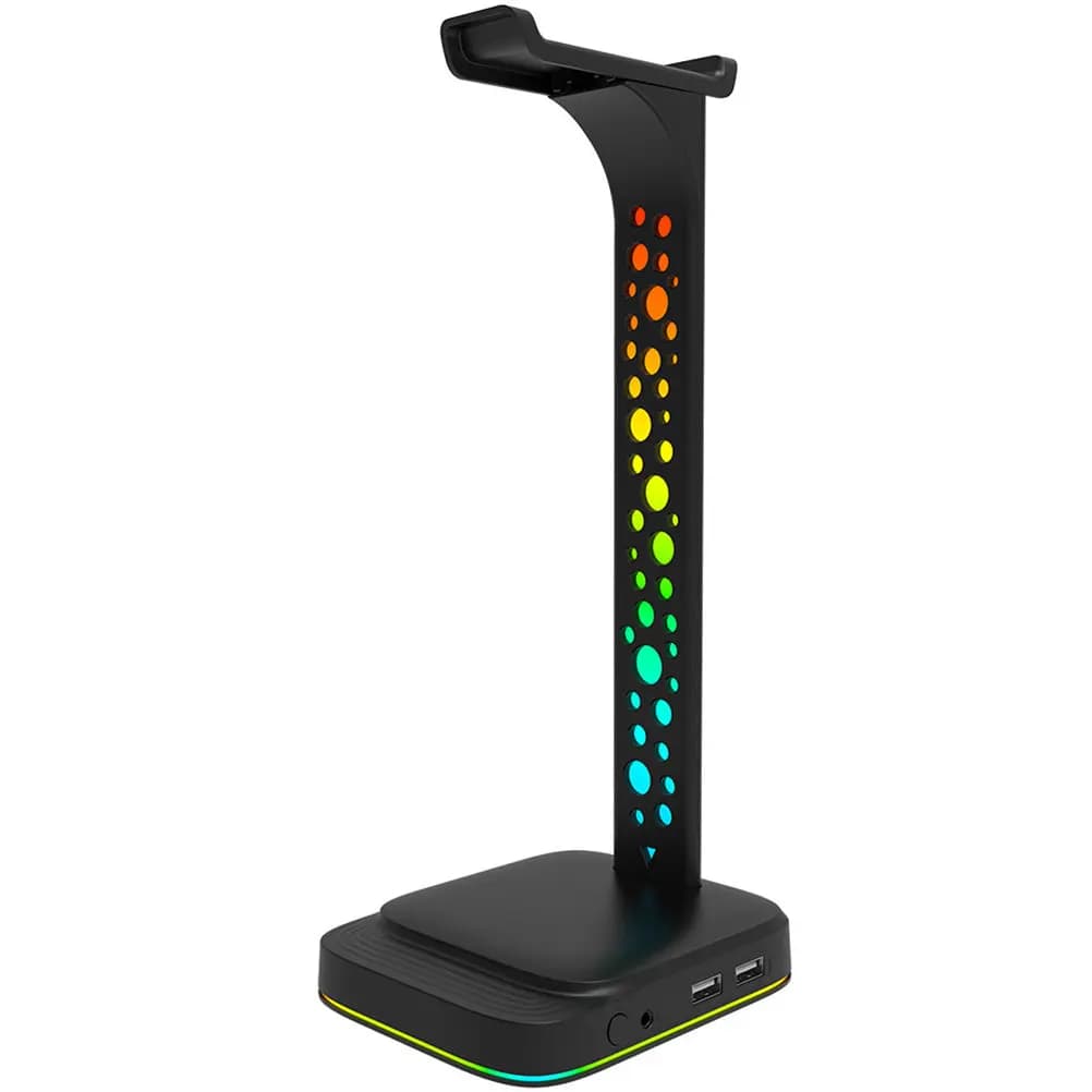 Supporto per cuffie da gaming con luce RGB, ricarica USB, base stabile salvaspazio per ufficio, casa, dormitorio, gamer