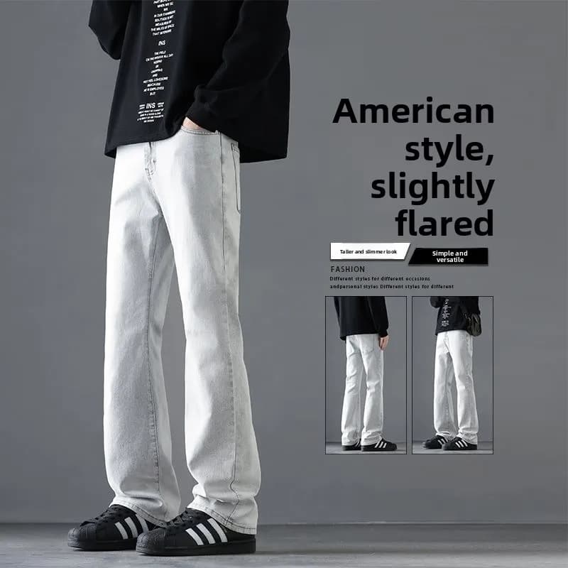 Jeans alla Moda Stile Americano a Zampa d'Elefante, Pantaloni Lunghi a Gamba Dritta per Uomo, Nuova Collezione Primavera-Autunno, Blu Classico