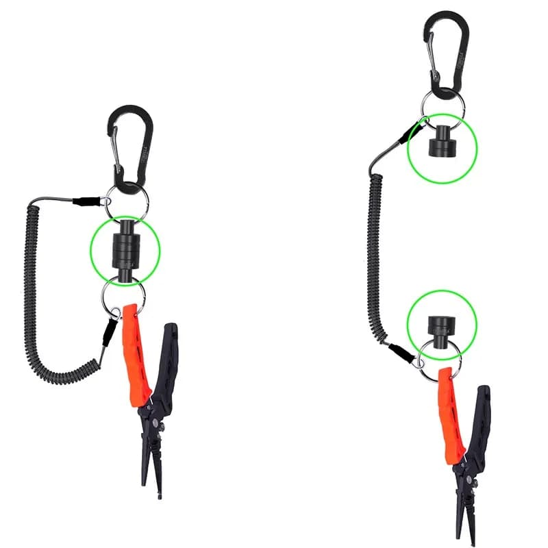 Supporto Magnetico per Rilascio di Rete con Cordino a Spirale, Moschettone a Magnete Potente, Fibbia Rapida, Corda Anti-Caduta, Accessorio per Attrezzi da Pesca a Mosca