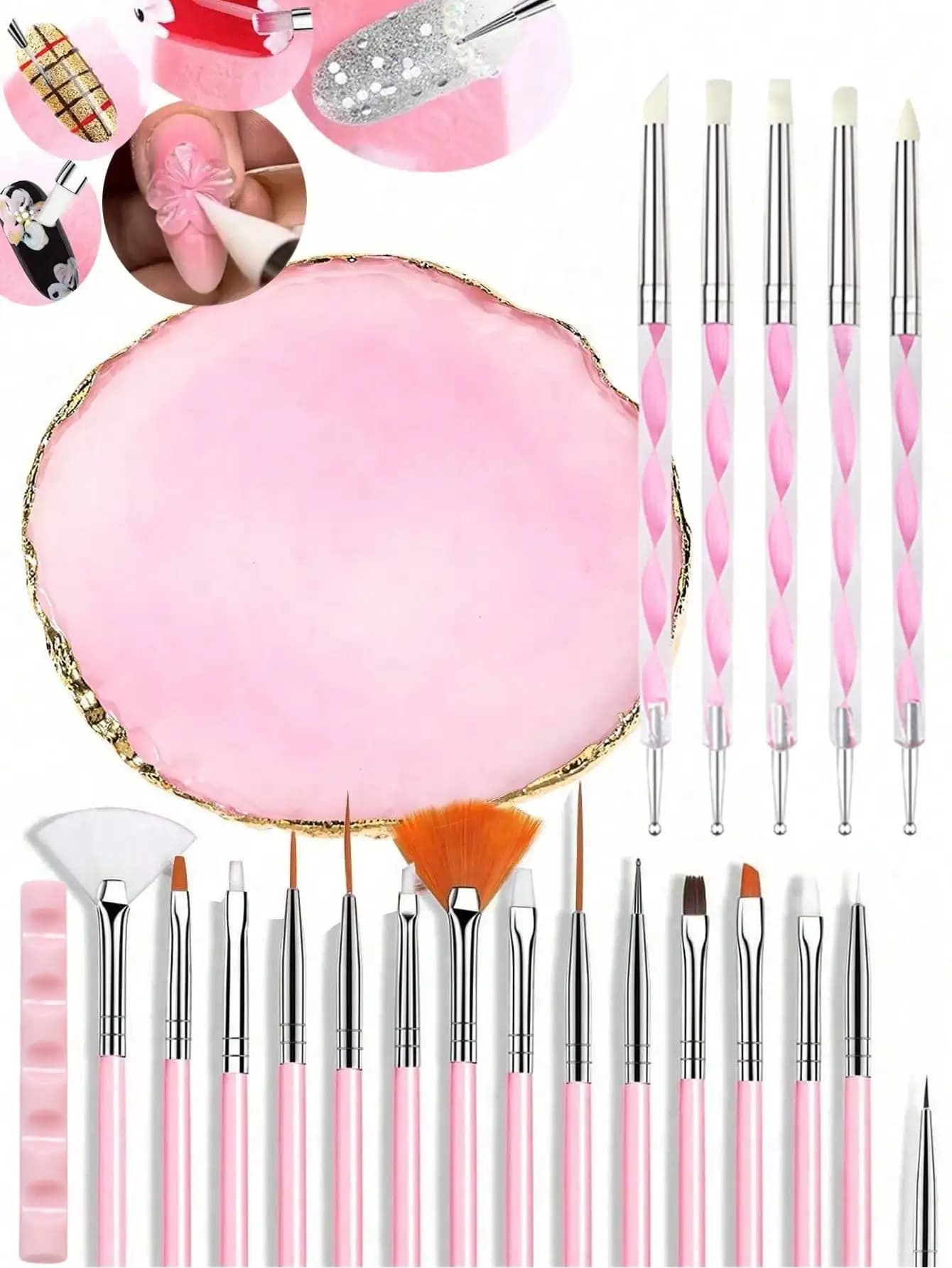 Set di strumenti per nail art bianchi da 15/22 pezzi, include 15 penne per nail art, 1 tavolozza in resina, 5 penne acriliche in silicone a doppia punta per intaglio/puntinatura, kit di strumenti per nail art, espositore per trucco fai da te, adatto per la nail art a casa.