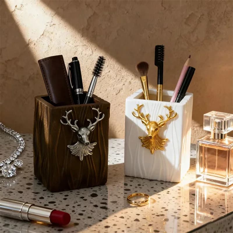 1 Piece Nordic Elk Makeup Brush Holder, Desktop Coffee Table Remote Control Holder, Lipstick, Eyebrow Pencil, Comb, Office Pen Holder, Decorative Item, Perfect for Valentine's Day, Christmas, Gifts, Also Suitable as a Giveaway, Student Gift, Birthday Gift, Holiday Gift, Classroom Prize