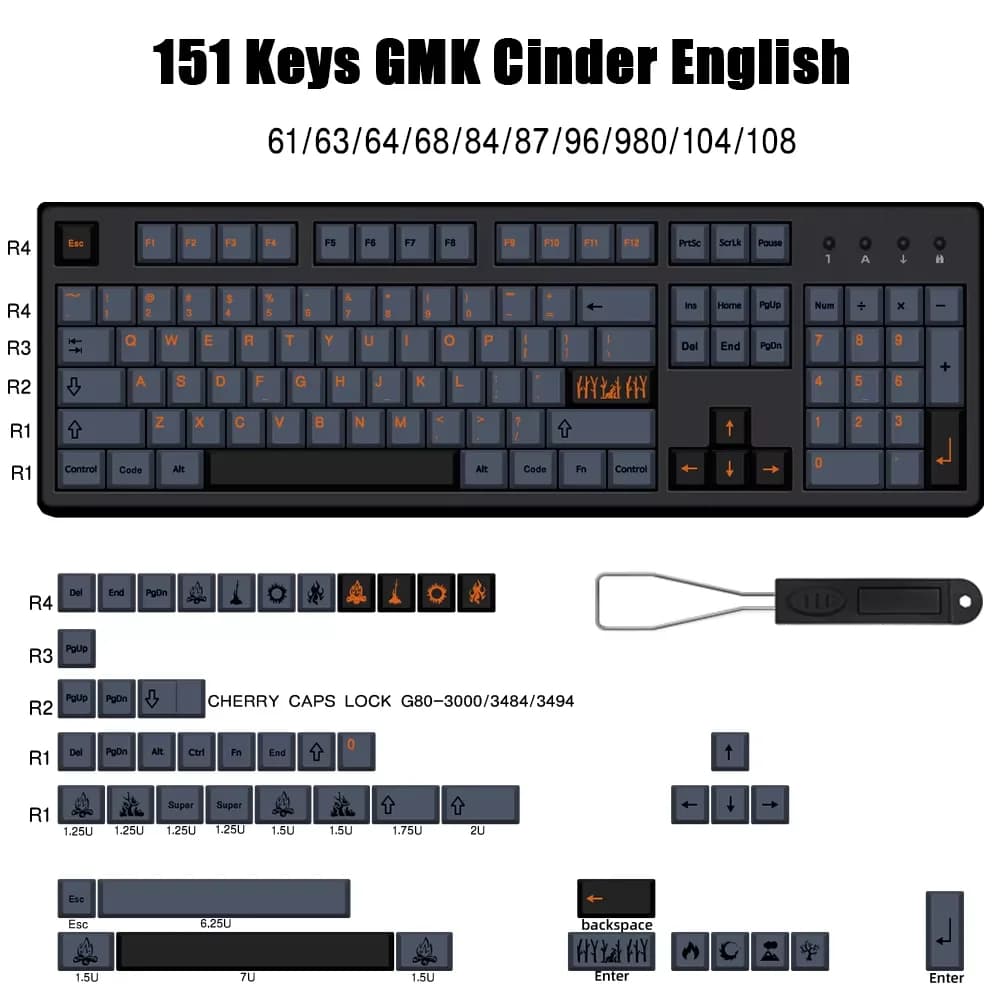 GMK Cinder Keycaps Japanese English Cherry Profile PBT 5-side Dye Sublimation Keycap mechanical keyboard for MX Switch 61/63/64
