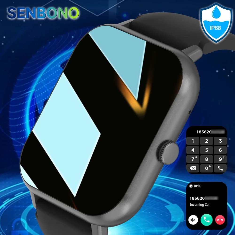 SENBONO Smart Watch da uomo Bluetootn Call cardiofrequenzimetro Sport IP68 Smartwatch impermeabile per donna uomo