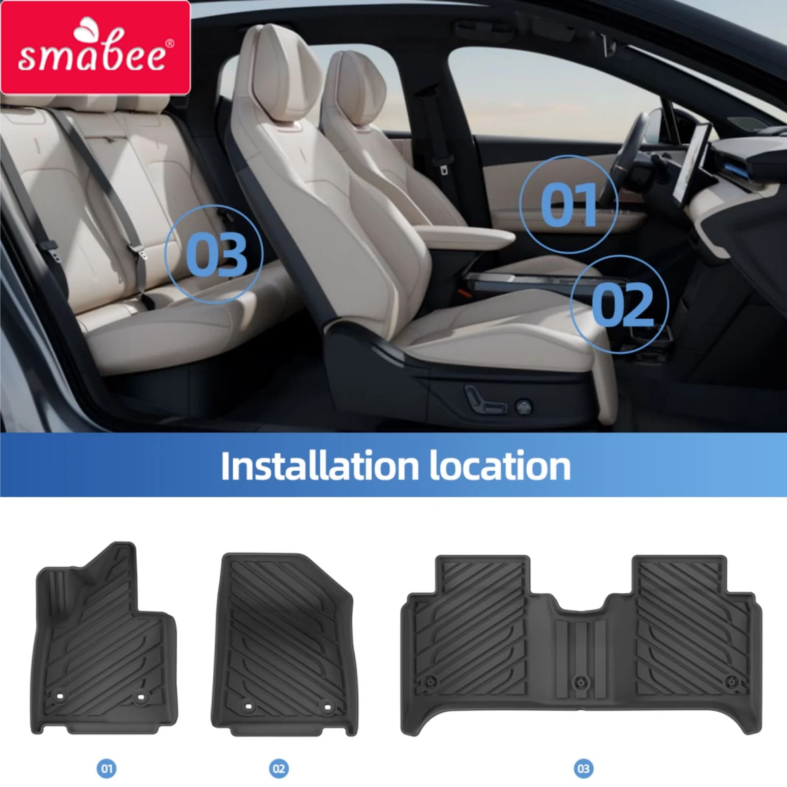 Smabee Left Drive for Lynk & Co Z20/Lynk & Co 02 2025 2026 EV RWD SUV Car All-weather Floor Mat Trunk Pad Accessories Blak