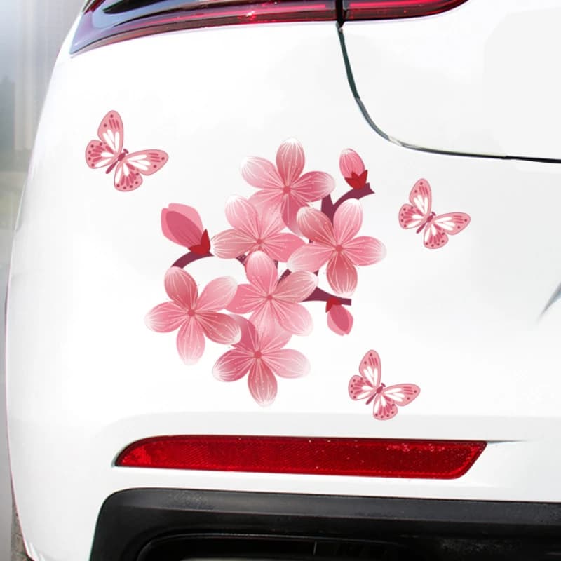 Sakura Butterfly Car Stickers Waterproof Auto Body Windshield Bumper Fuel tank cap Decoration Flower Vehicle Accessories