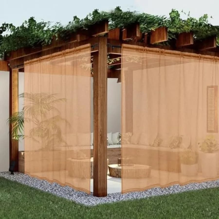 Tende Trasparenti da Esterno per Patio, Impermeabili, 2 Pannelli Effetto Lino con Tasca per Asta, Tende Voile da Interno per Soggiorno, Camera da Letto, Portico