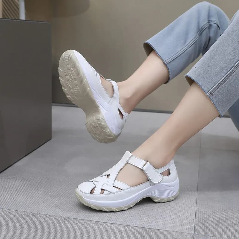 GKTINOO Women's Platform Sandals Comfortable Genuine Leather Casual Shoes Women's Fashion Sneakers White Women's Sandals Cables