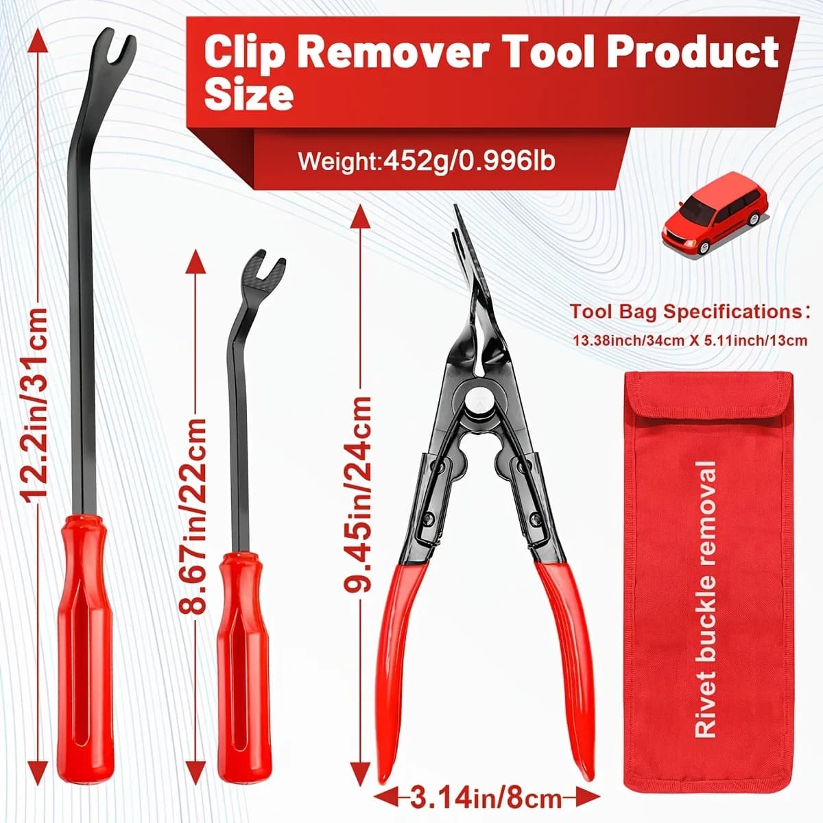 NUOVO Set di Pinze per Auto, Strumento per la Rimozione di Fissaggi, Kit di Strumenti per la Rimozione di Rivestimenti Auto, Set di Strumenti a Leva per Riparazione Pannelli Portiera e Cruscotto Auto