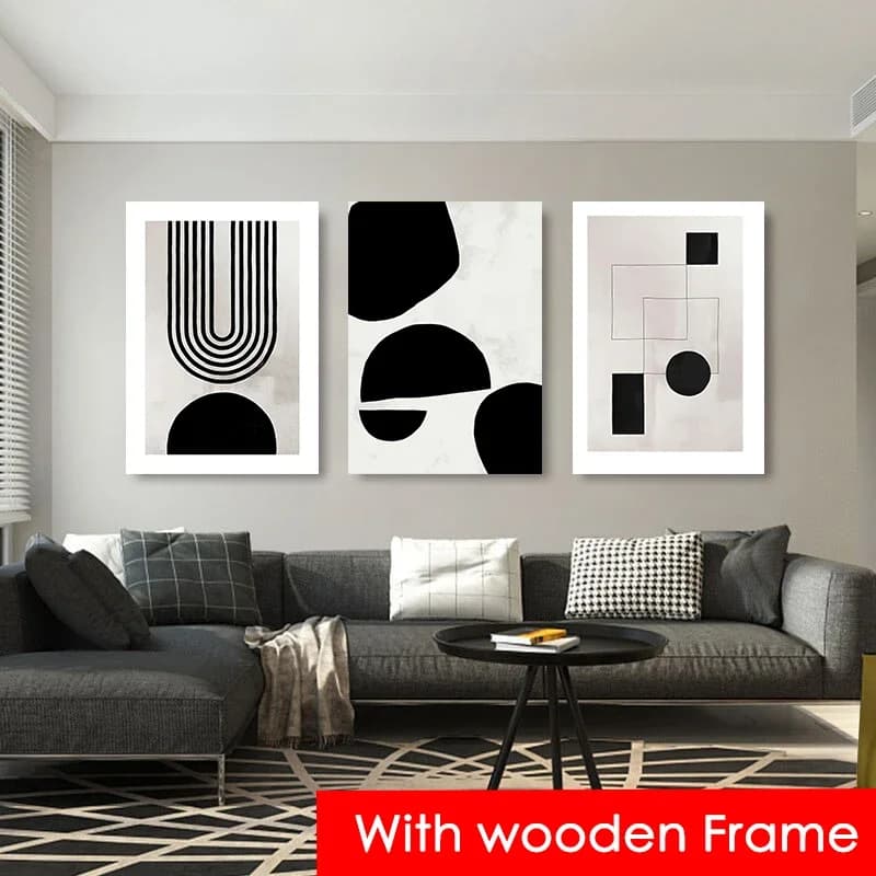 Painting on modern abstract geometric canvas with frame Boho Black White Poster Nordic Living Room Art images of wall for home decoration