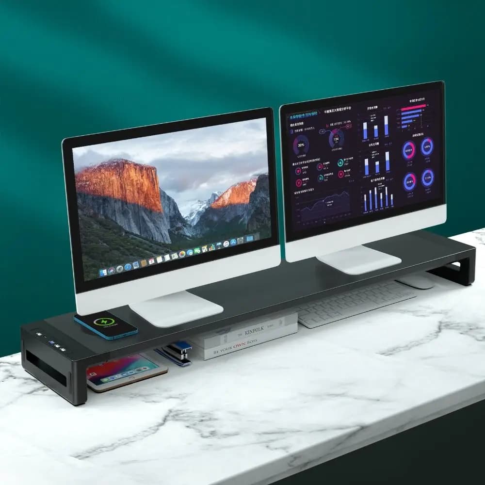 Display stand for monitor with RGB lights with USB 3.0 and 2.0 hub with storage drawer Computer display Adjustable length