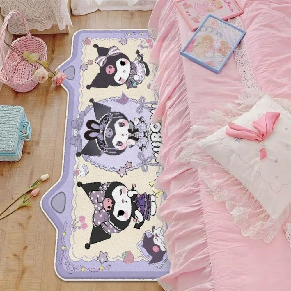 Kuromi Cartoon Kawaii Door Mat, Soft Bathroom Kitchen Rug, Non-Slip Bedside Carpet for Hallway Balcony Entrance Home Decor