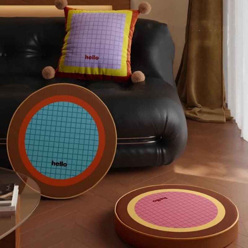 Summer Cooling Ice Silk Round Floor Cushion Color Block Hello Breathable Thick Tatami Futon Pad Anti-collapse Meditation Seat