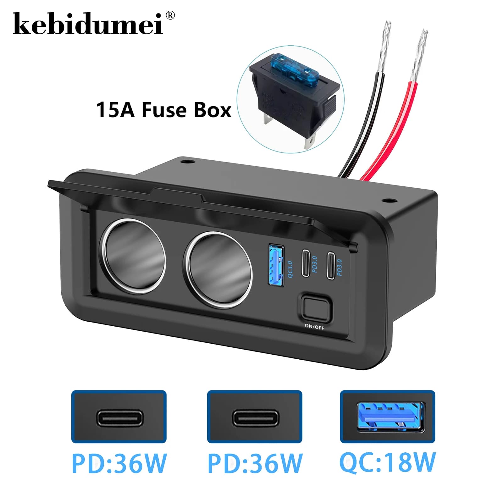 Adattatore di Alimentazione USB per Auto 12V-24V con QC3.0 e PD3.0, Presa Accendisigari con Voltmetro, Caricatore per Auto, Barca, Camion