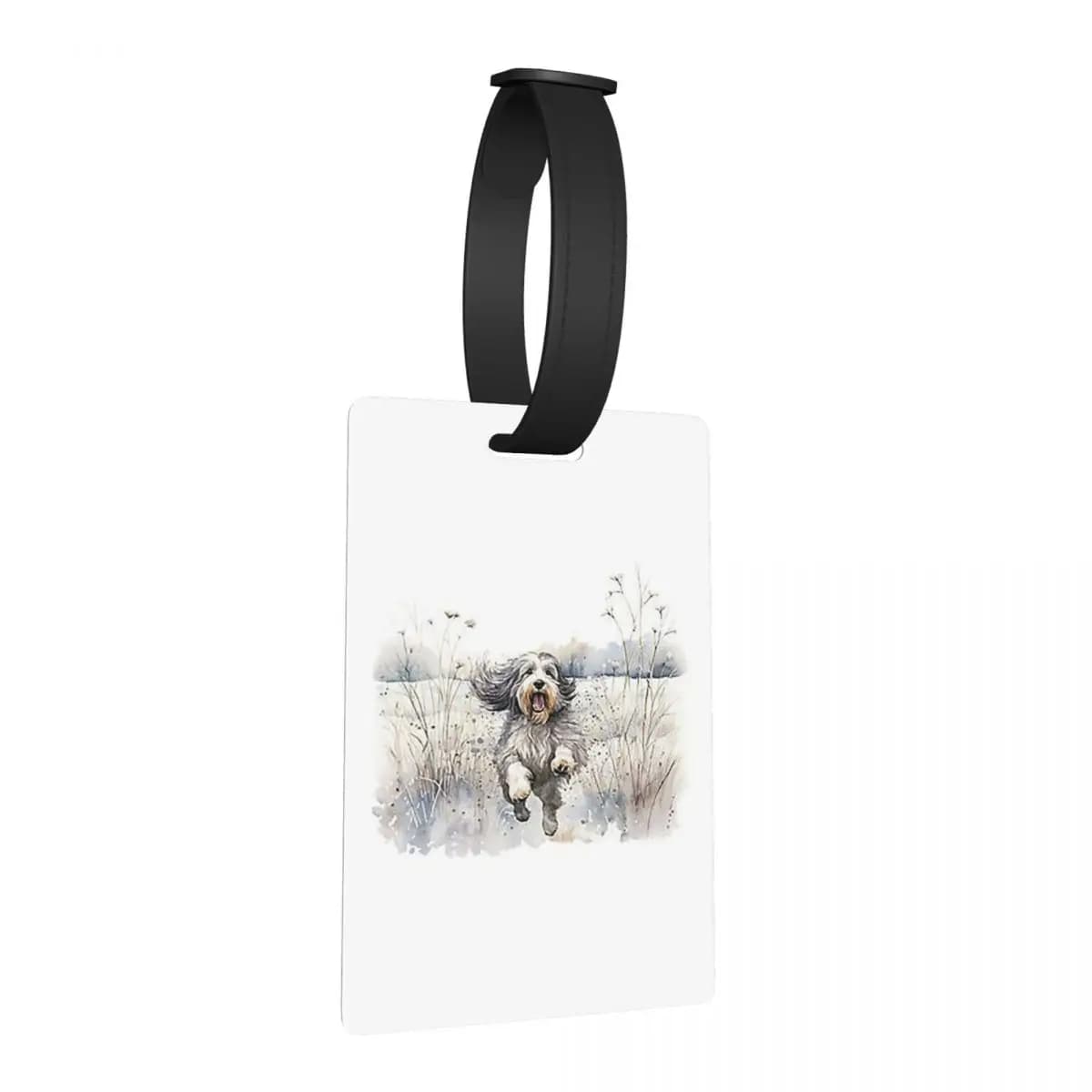 Etichette per bagagli con impronte di zampe di cane Bearded Collie, accessori per valigie, etichetta per bagaglio da viaggio, porta etichette per identificazione, nome, indirizzo