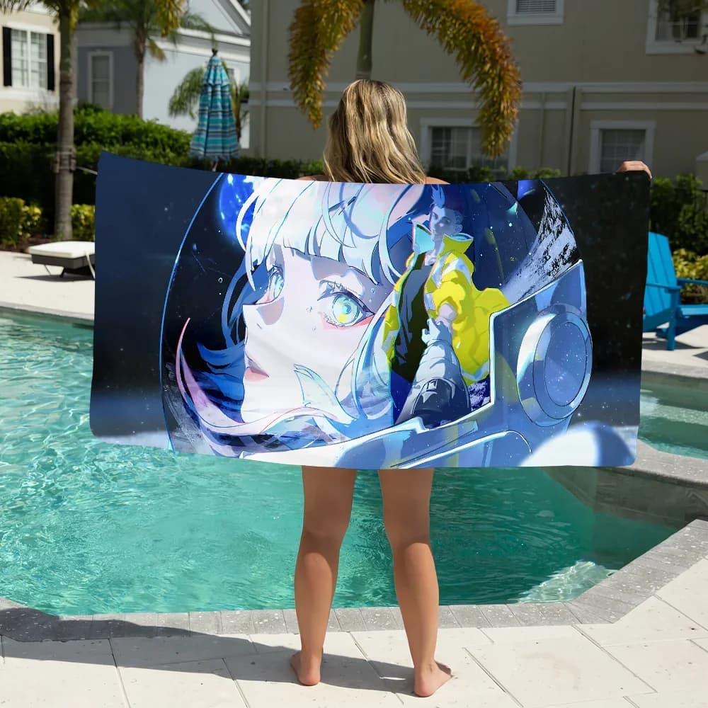 C-Cyberpunk Anime E-Edgerunners Piscina Asciugamano da spiaggia Portatile Quick Dry Sabbia da viaggio all'aperto Coperta da bagno Tappetino sottile Asciugamano da bagno