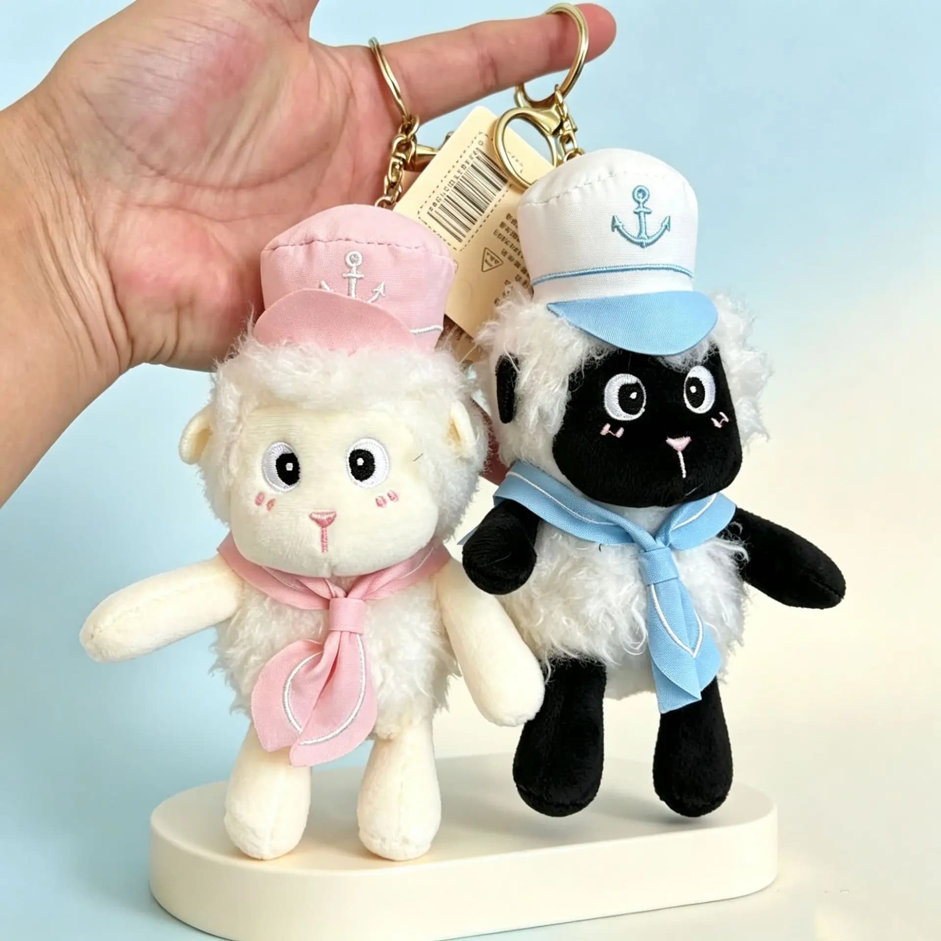 Embroidered boat anchor sailor little lamb pendant soft plush sheep doll keychain bag charm gift