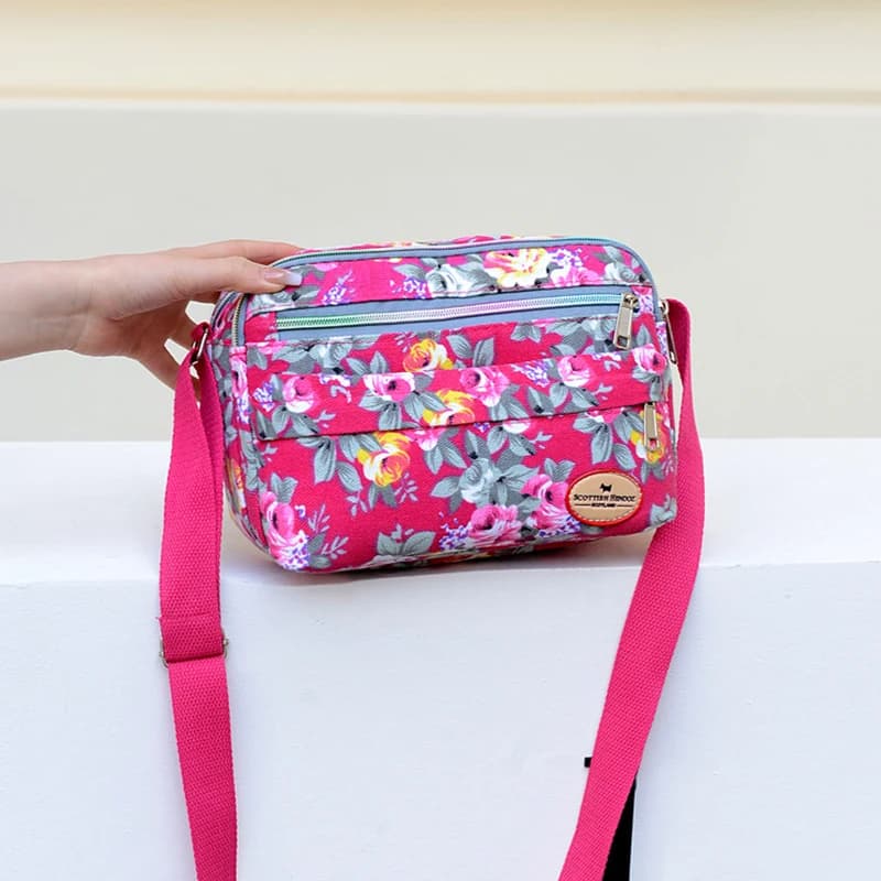 Casual Retro Nylon Shoulder Bag Multi Layered Floral Print Mother Handbag Women's Fashion Vintage Flower Crossbody Bags