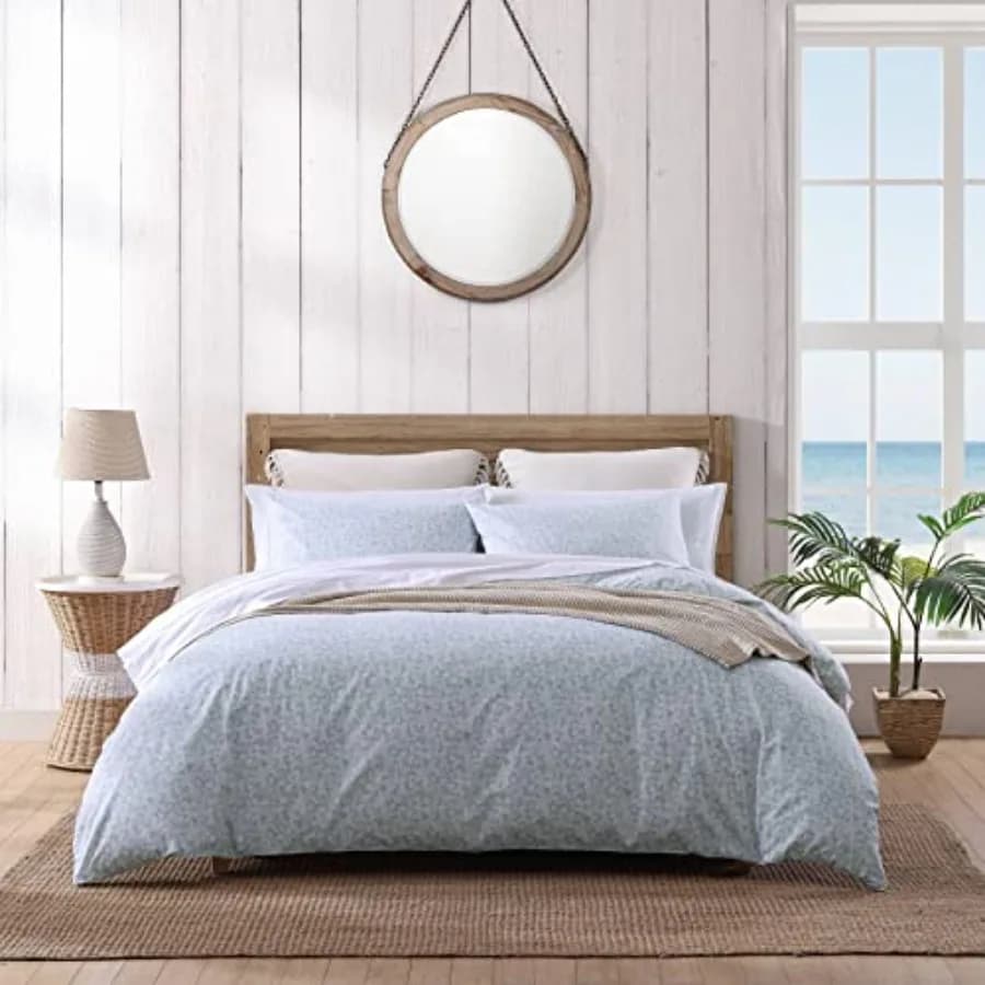 Set Copripiumino Reversibile in Cotone con Federe Coordinate, Arredamento Costiero Blu Koya Bay