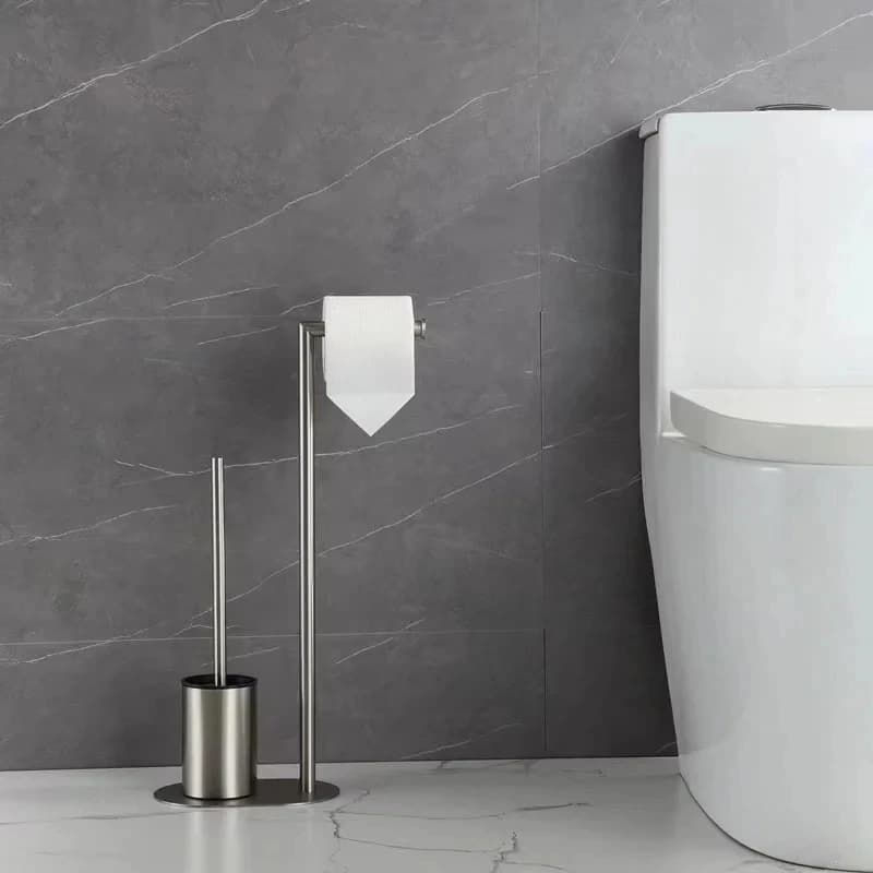 scopino per WC in acciaio inossidabile, asciugamano di carta, rimovibile, indipendente, senza perforazione, portaoggetti da pavimento per bagno, dorato