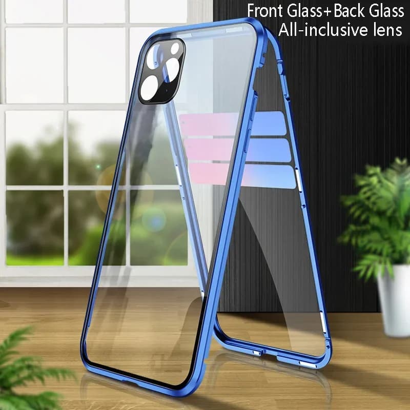 Double Sided Glass Metal Magnetic Adsorption Phone Case for IPhone 14 15 16 Plus 17 Pro Max 12 13 Mini Full Lens Protect Cover