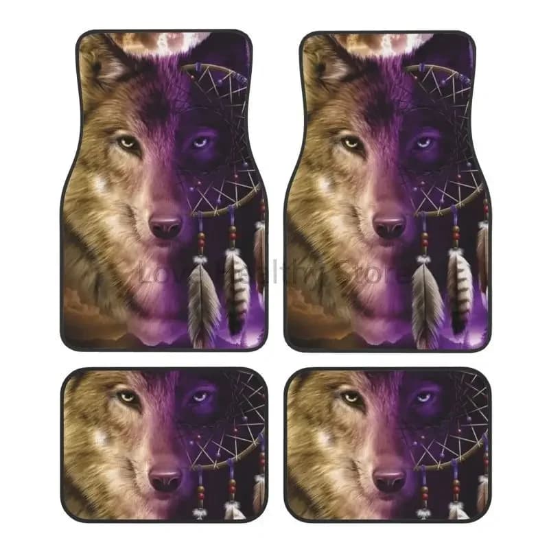 Wolf Dreamcatcher Car Floor Mats Set of 4 Non Slip Front & Rear Foot Mats Carpets Universal for Car Sedan SUV Interior Protector