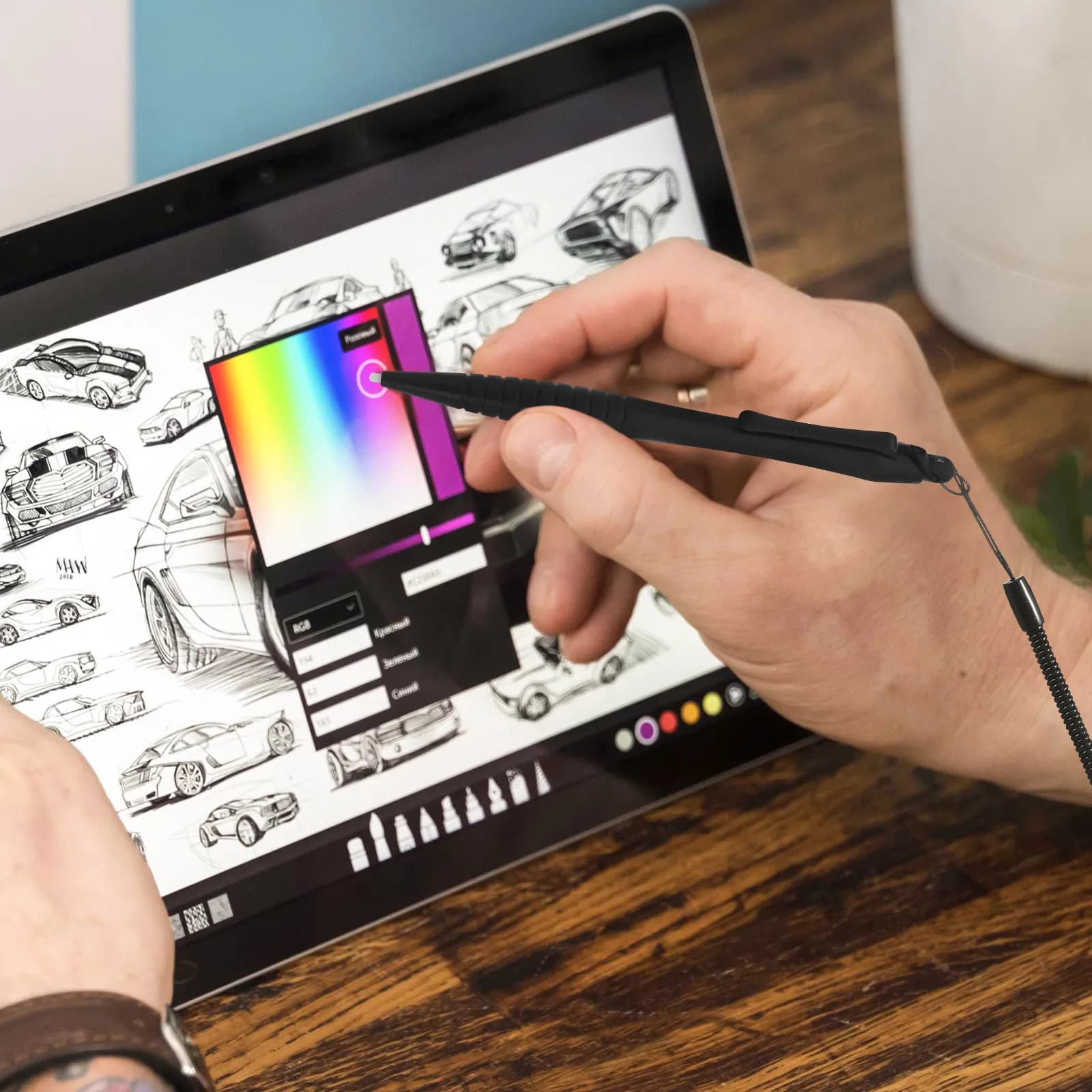 Penna per schermo da 3 pezzi per dispositivi resistivi, strumento di scrittura e disegno con controllo touch preciso e cordino elastico per l'uso su tablet e POS mobili