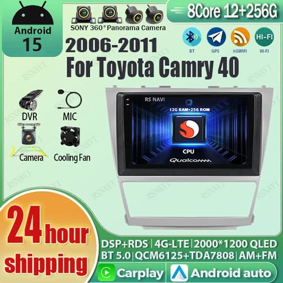 Android 15 Carplay Auto Qualcomm 2K QLED Schermo Lettore di Autoradio Per Toyota Camry 40 2006-2011 GPS Wifi BT DSP Stereo Multimediale