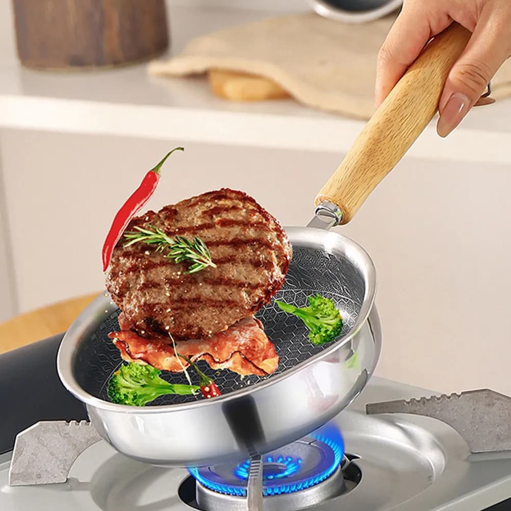 Stainless Steel Non-stick pan with Bee Nide Surface for Eggs, Steaks, Pancake, Easy to Clean, Comfortable Grip, Breakfast