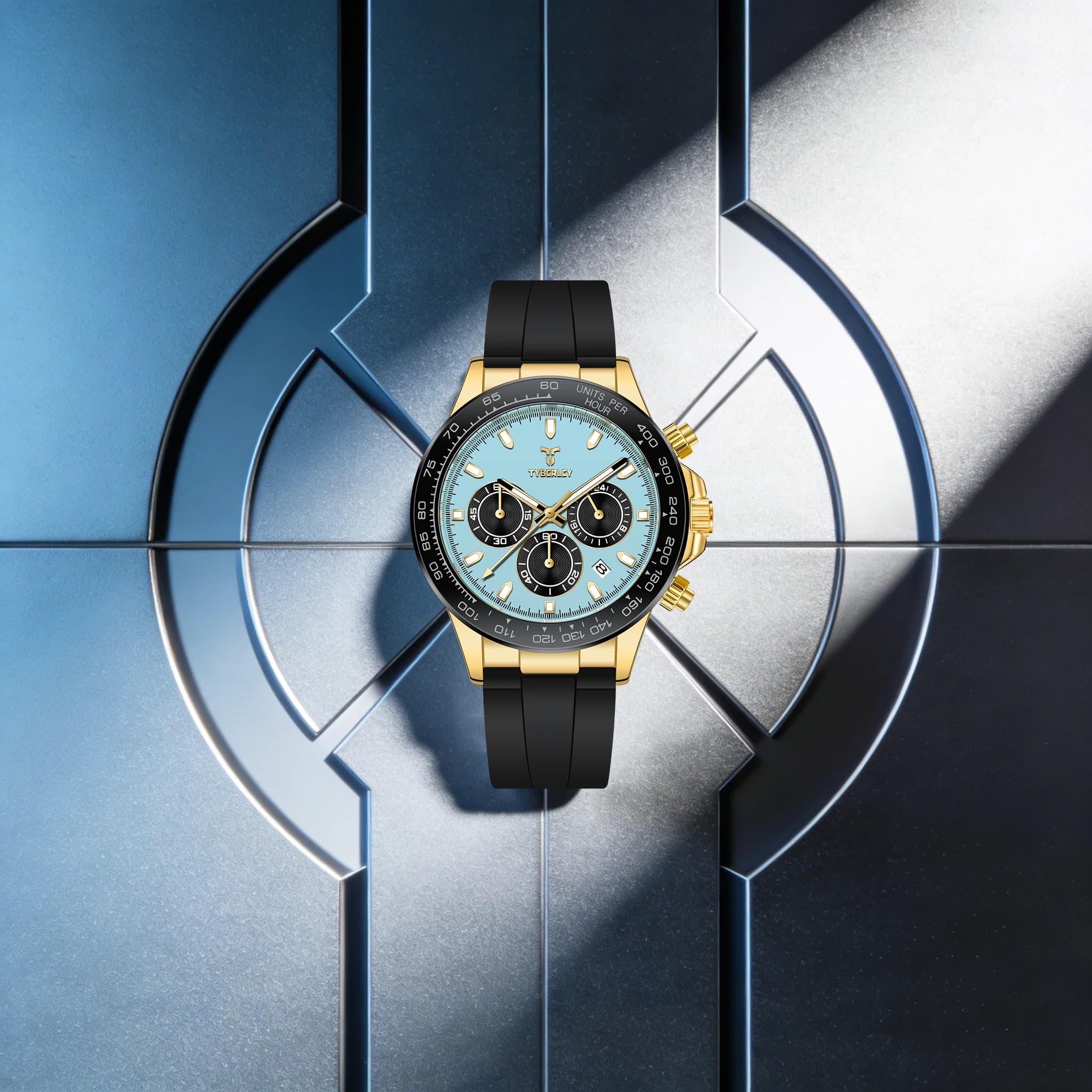 TYBERLEY Orologio al Quarzo da Uomo Eleganza Sofisticata Simbolo di Stile Cinturino in Gomma Hardlex Calendario Subacqueo Luminoso Tachimetro