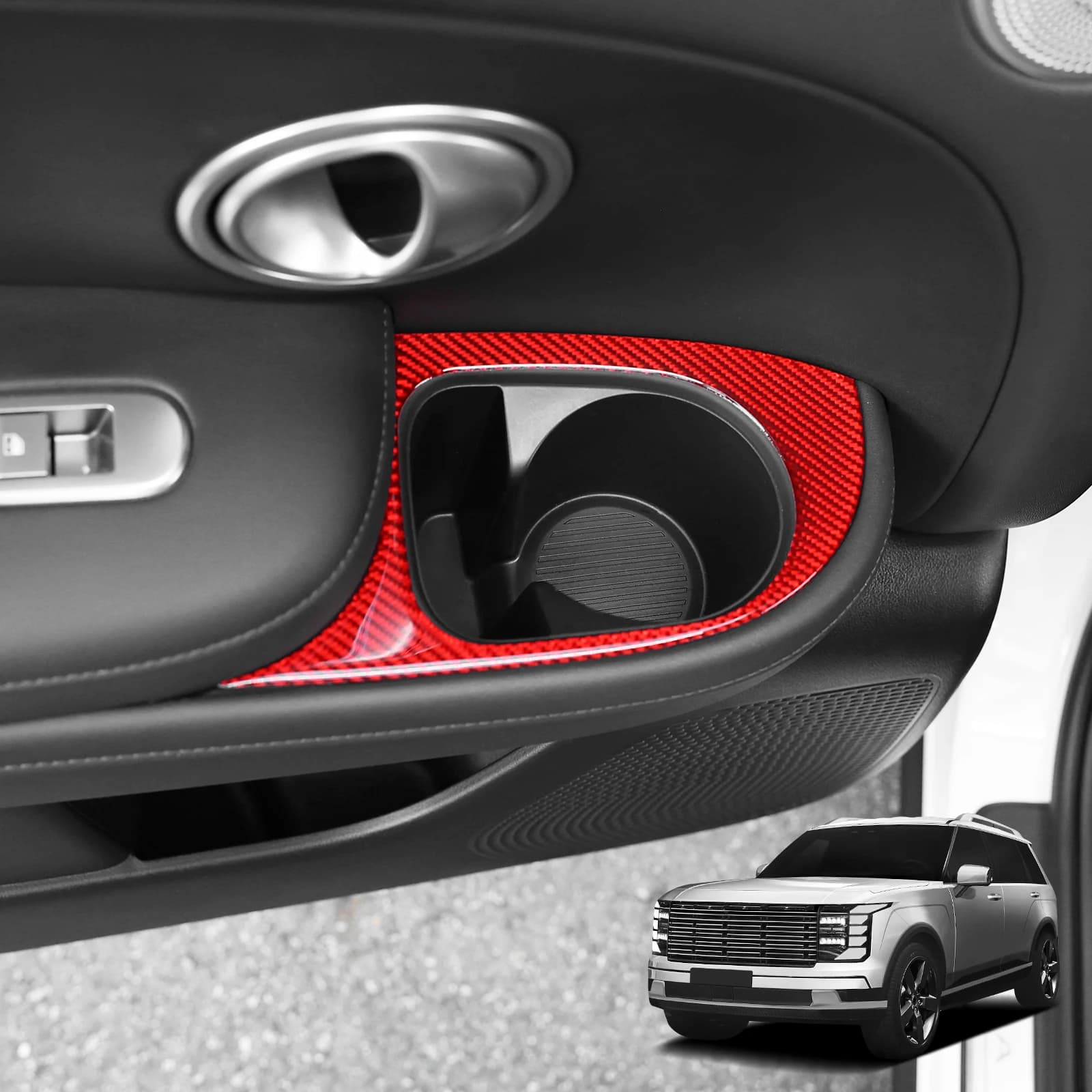 Morbida Fibra di Carbonio Porta Bracciolo Pannello Portabicchieri di Acqua Trim Adesivo Per Hyundai Palisade LX3 2025 2026 Decorazione di Interni