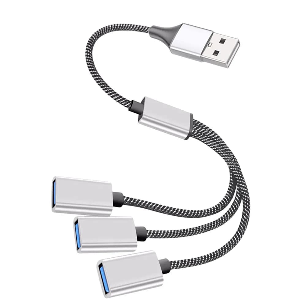 Cavo Splitter USB da 1 a 3 Porte, Hub USB Multi-Porta Argento per Trasmissione Dati e Alimentazione per Laptop e Computer