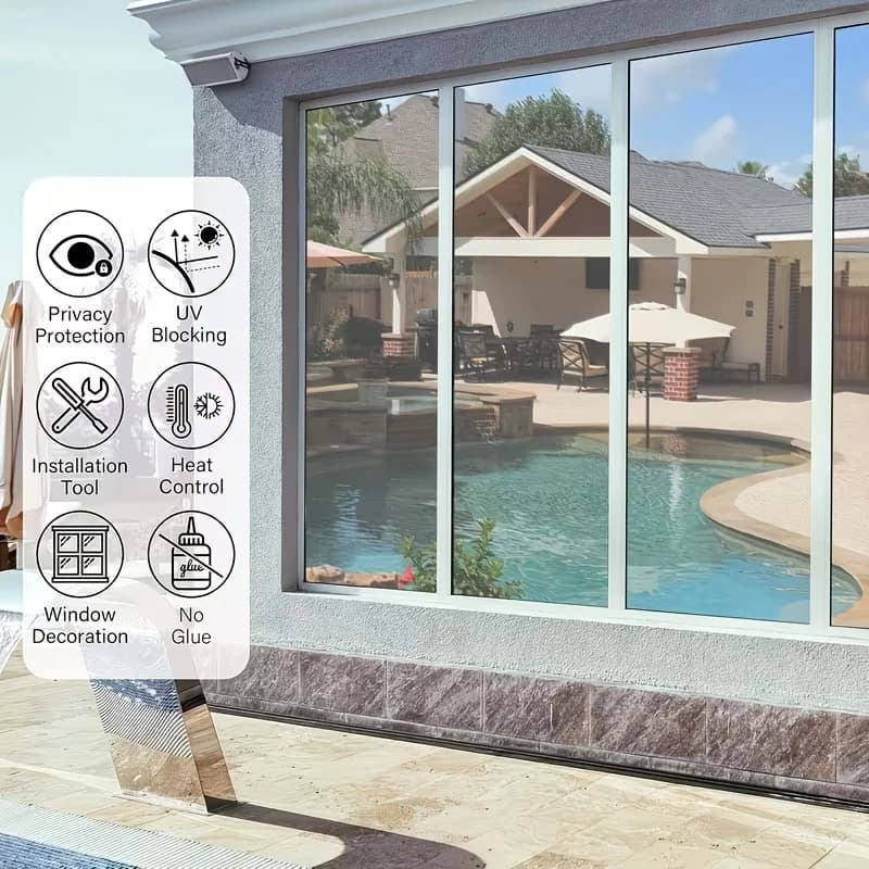 One Way Mirror Privacy Window Film Static Cling Sun Protection Heat Control Removable for Balcony Office Glass