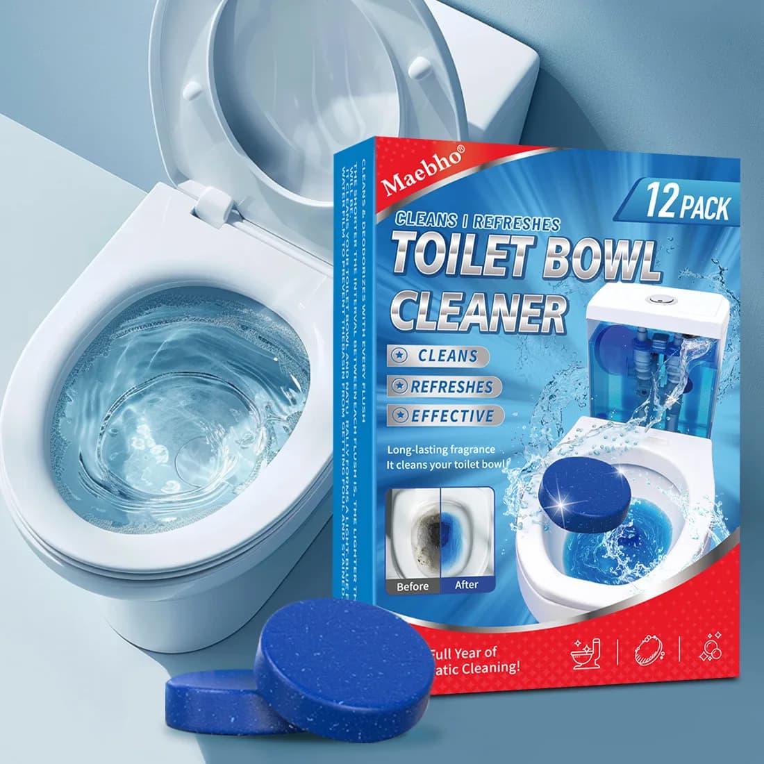 Toilet Bowl Cleaner Tablets 12/24 Pack Long Lasting Automatic Cleaning Deodorizer Tablets For Toilet Tank Fresh Fragrance