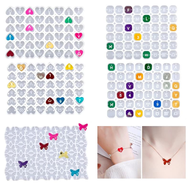 Stampi in silicone con lettere e numeri a forma di cuore quadrato, ciondoli, ciondolo, resina epossidica, alfabeto, perline, per braccialetti fai da te, creazione di gioielli